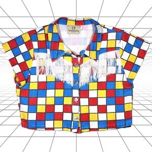 Fashion Brand Company Linen Primary Check fringe top - Size L